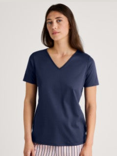 Topp kort erm V-hals Peacoat Blue