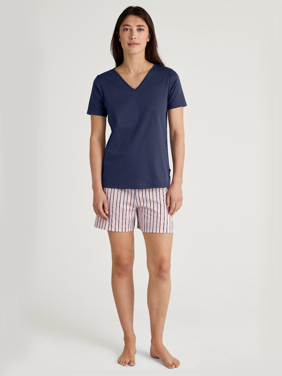 Topp kort erm V-hals Peacoat Blue
