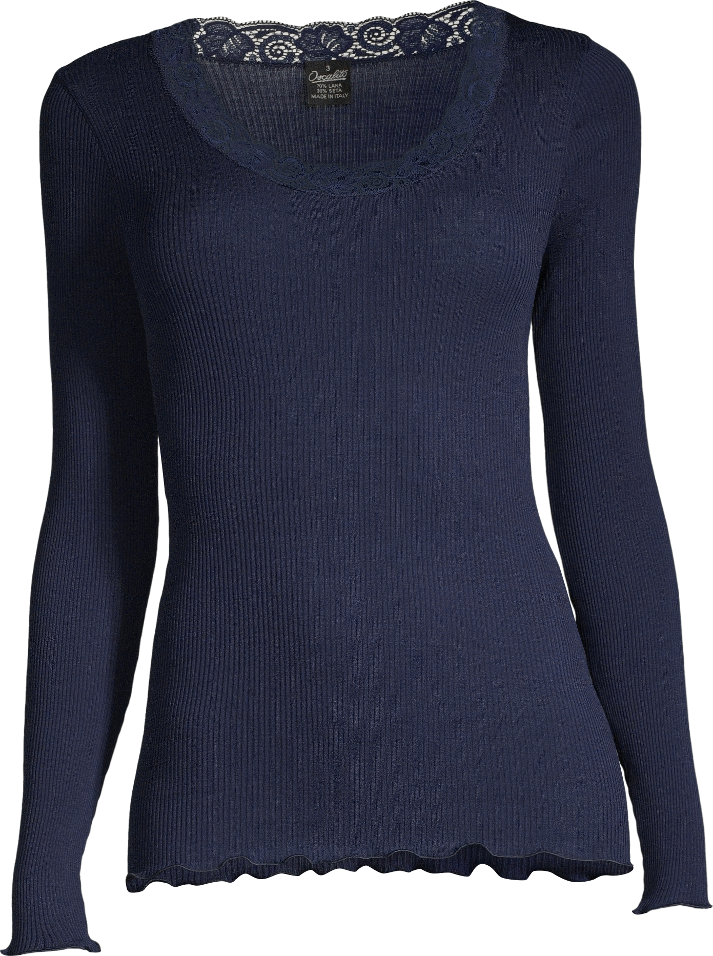 Ull silke top ribbestrikk Marine