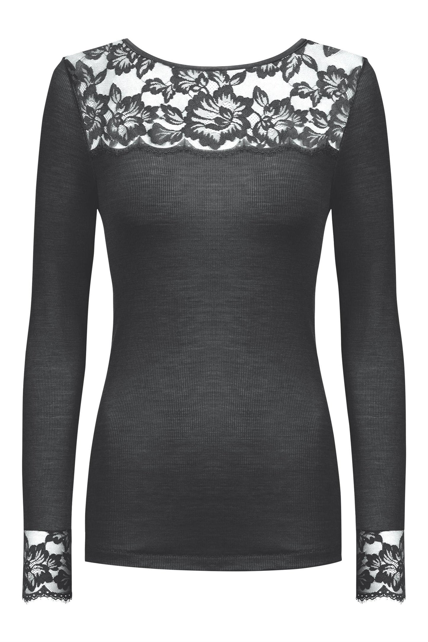 Ull silke top med blonde Tilbud Thunder Grey