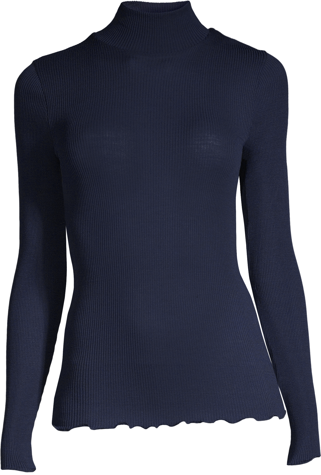 Ull silke top ribbestrikk polo Blue