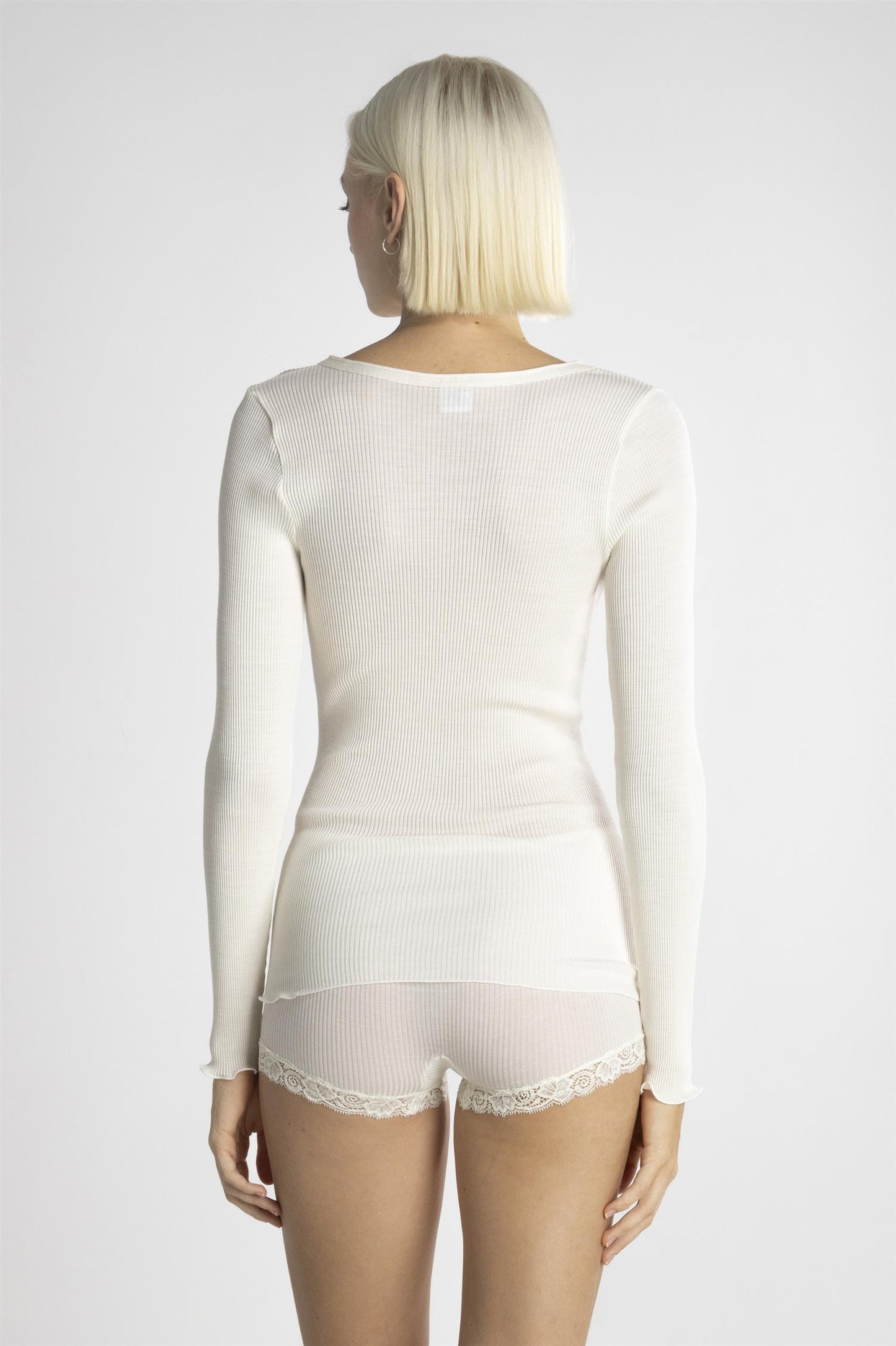 Ull silke top ribbestrikk Ivory