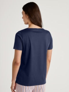 Topp kort erm V-hals Peacoat Blue