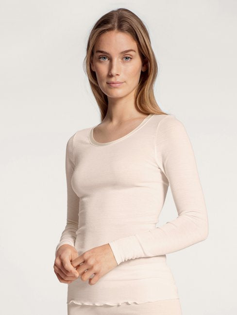 Ull silke langermet topp Light Ivory