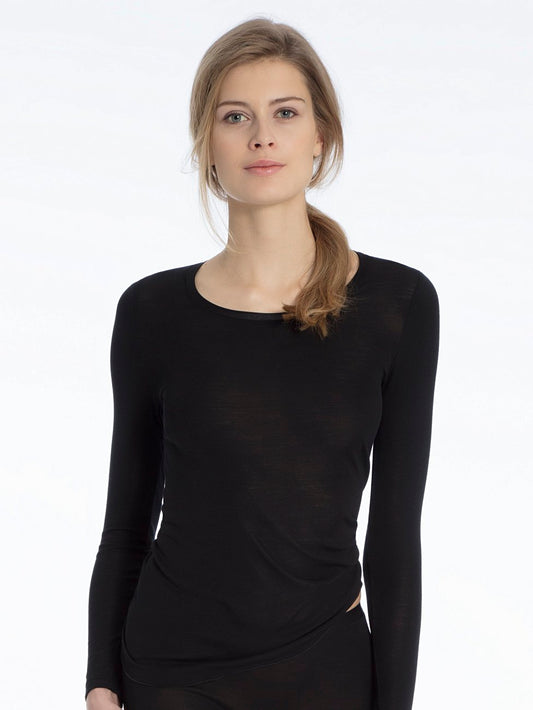 Ull silke Top long-sleeve Black