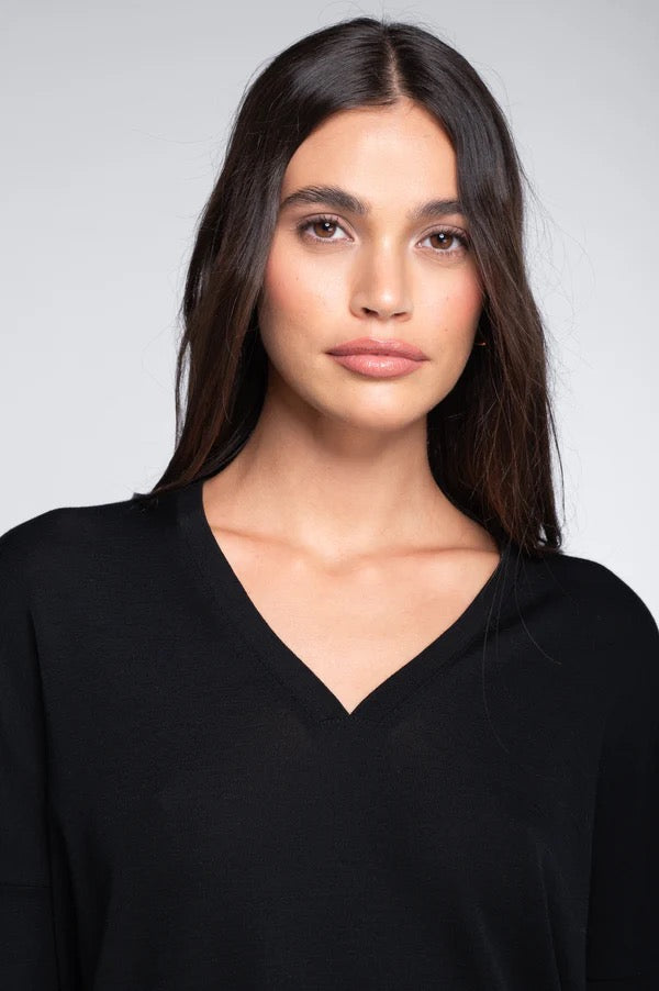 Ull silke top V-genser Black