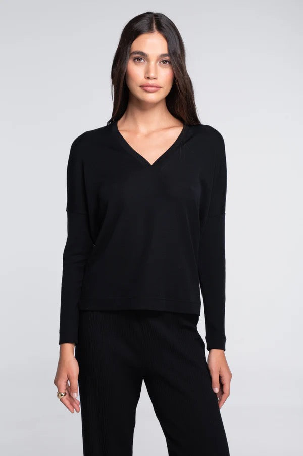 Ull silke top V-genser Black