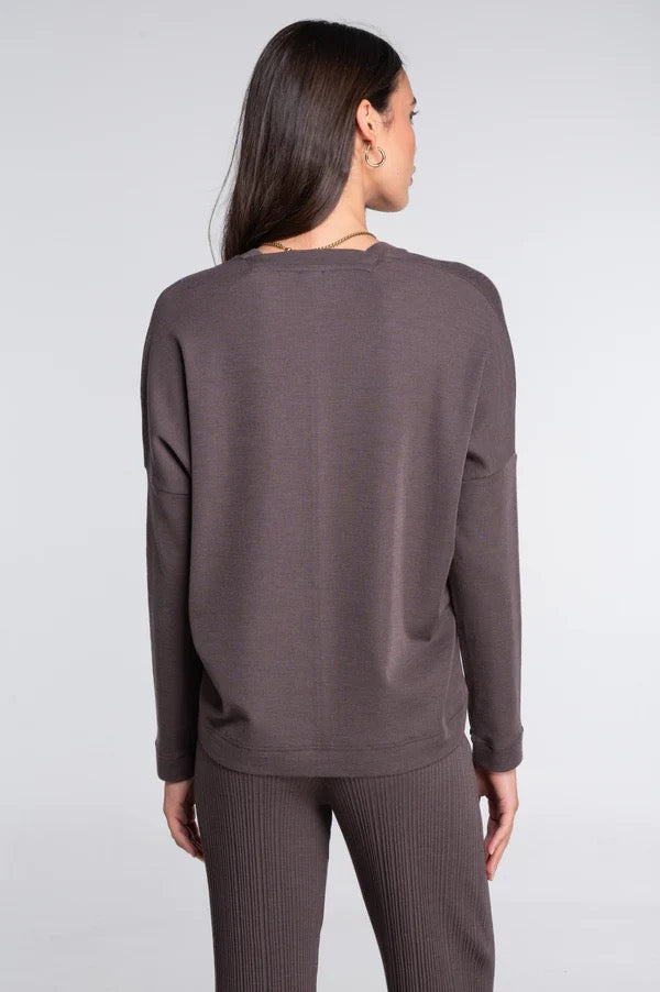 Ull silke top V-genser Taupe