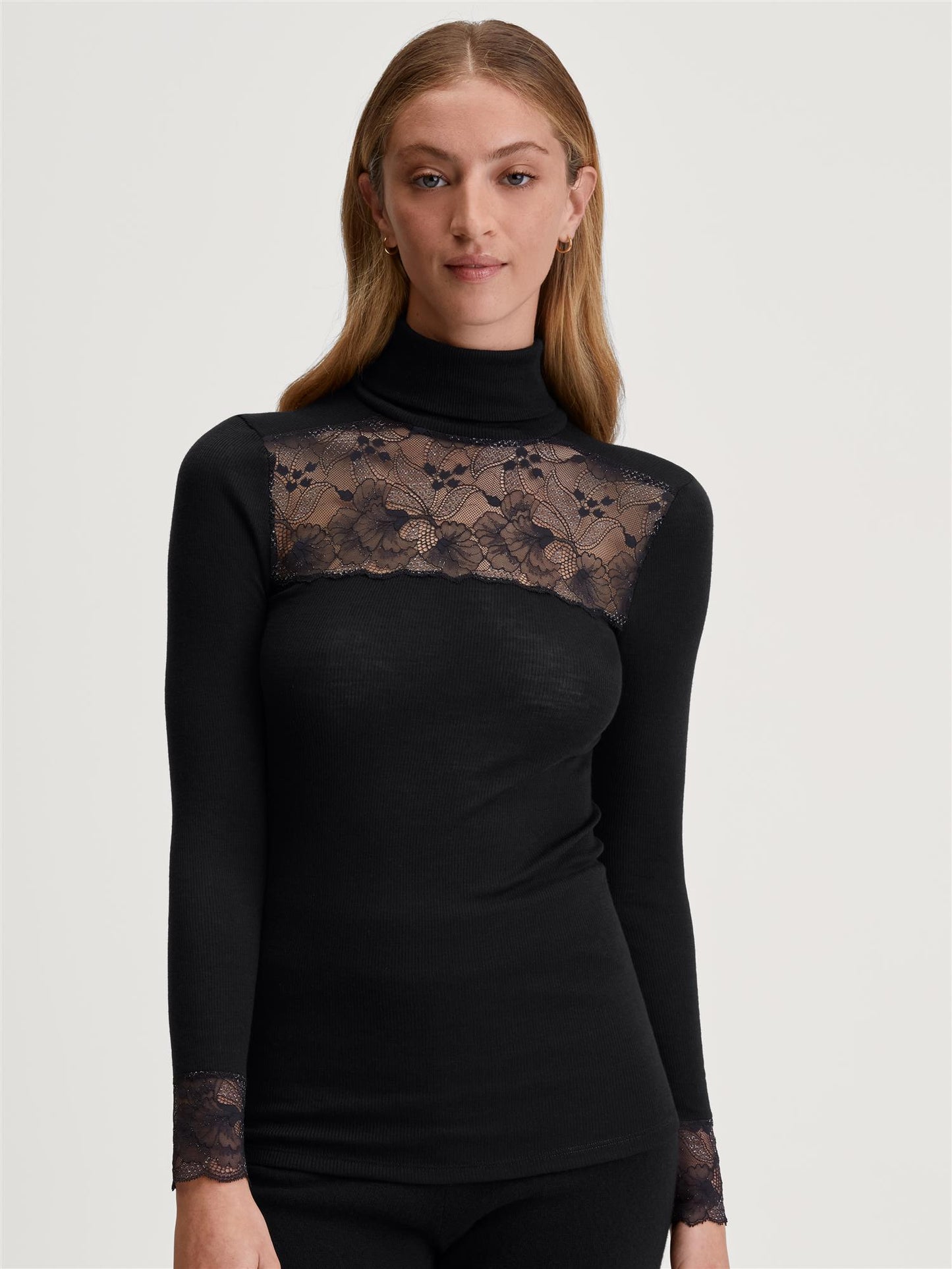 Ull silke Top long-sleeve Black