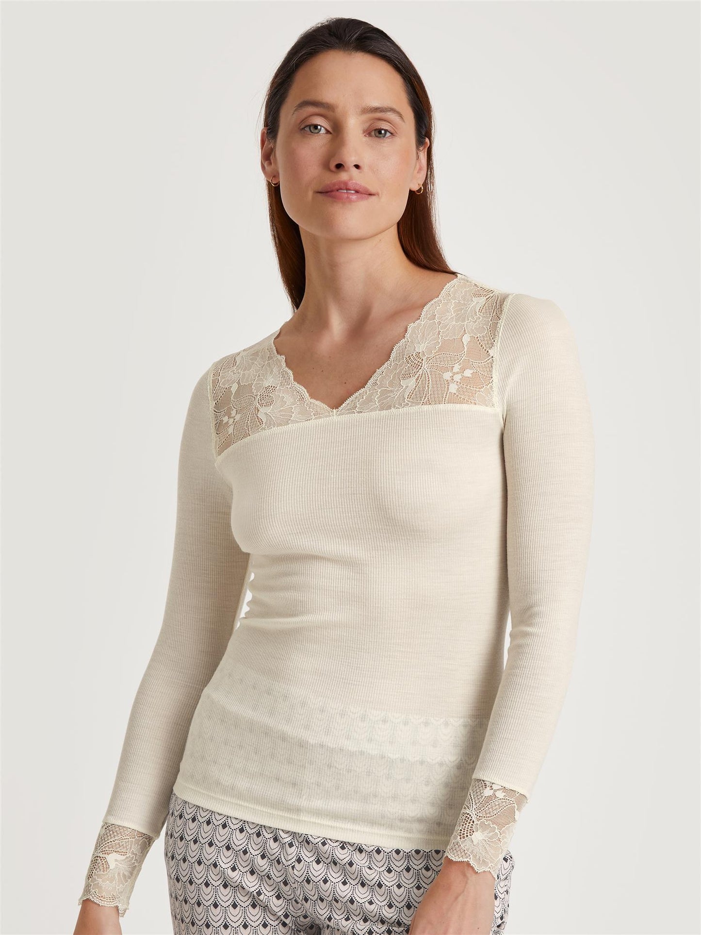 Ull silke Top long-sleeve Charm Cream