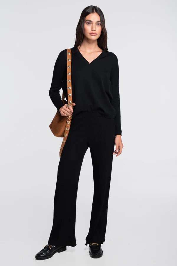 Ull silke top V-genser Black