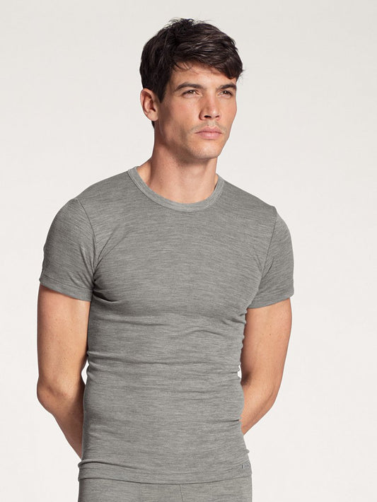 T-shirt Herre ull silke Platin Melé