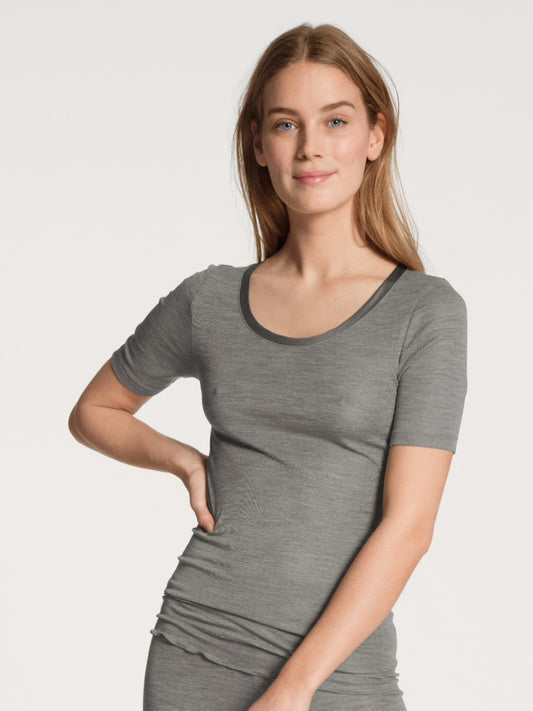 Ull silke Top kort erm Grey Melange