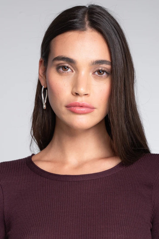 Ull silke top ribbestrikk Cherry