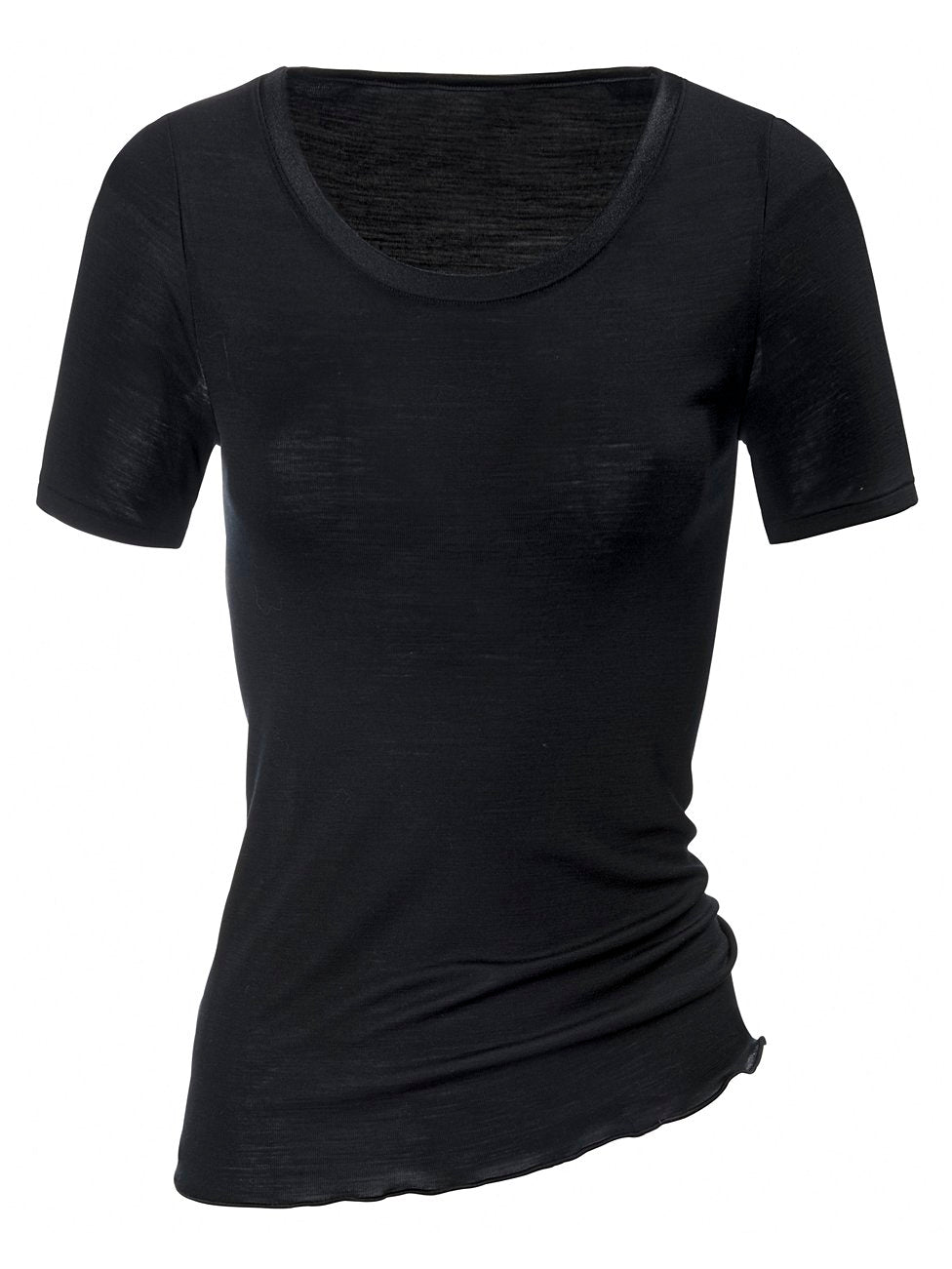 Ull silke top kort erm Black