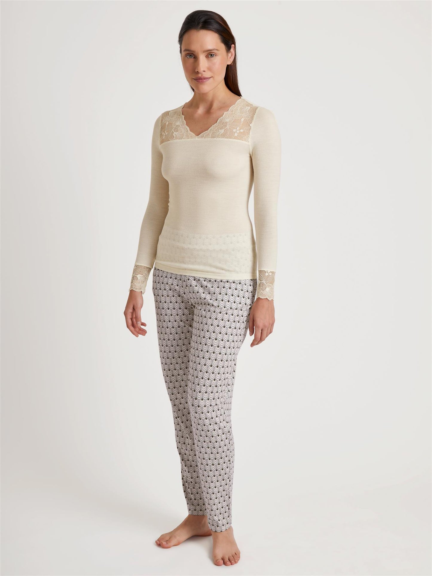 Ull silke Top long-sleeve Charm Cream