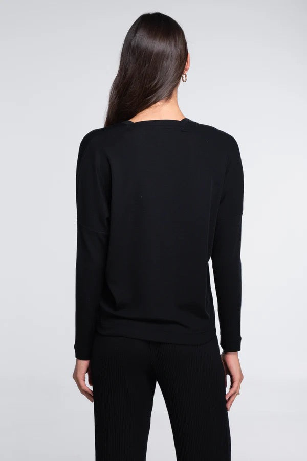 Ull silke top V-genser Black